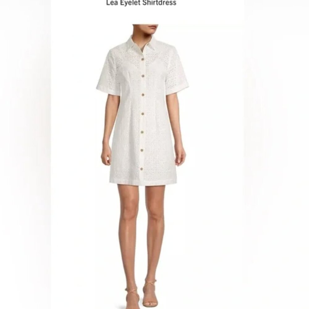 Rebecca Taylor Lea Eyelet White Shirt Dress Shirtdress Sz 6 - Full Moon NWT - Picture 6 of 9
